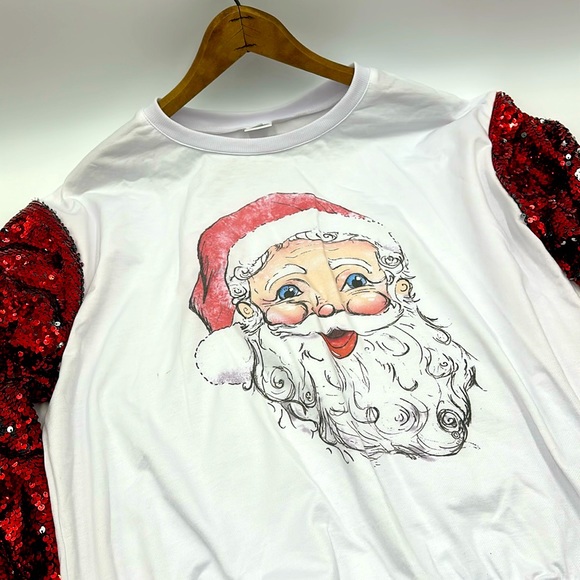 Red Sequin Long Sleeve Santa Sweatshirt XXL - Picture 1 of 13